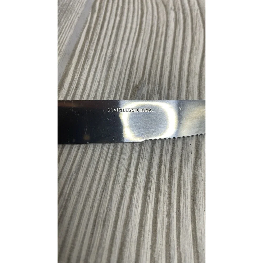 Vintage Ivy Pattern Steak Knives Set of 5 White Green Floral Stainless Steel
